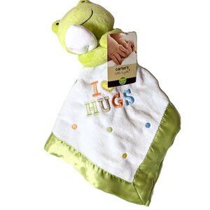 2010 Carter's Baby Frog Security Blanket Plush Stain I Love HUGS 16x16" Green
